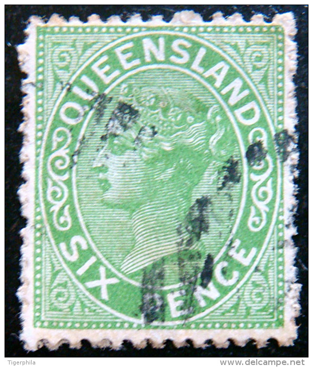 QUEENSLAND 1890 6d Queen Victoria USED Scott 95 CV$3  WATERMARK : CROWN & Q - Oblitérés