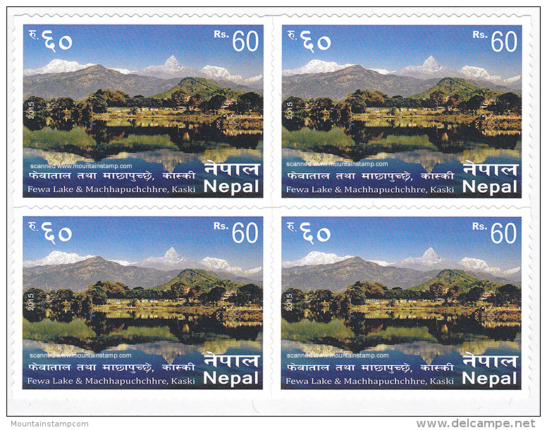 Nepal 2015 Mountain Mountains Berge Fewa Lake Machhapuchhare Pokhara MNH ** Block Of Four - Nepal
