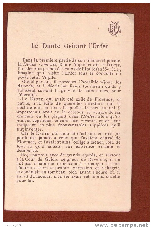 1 Image 14 X 9 Cm Dante Visitant L Enfer - Autres & Non Classés