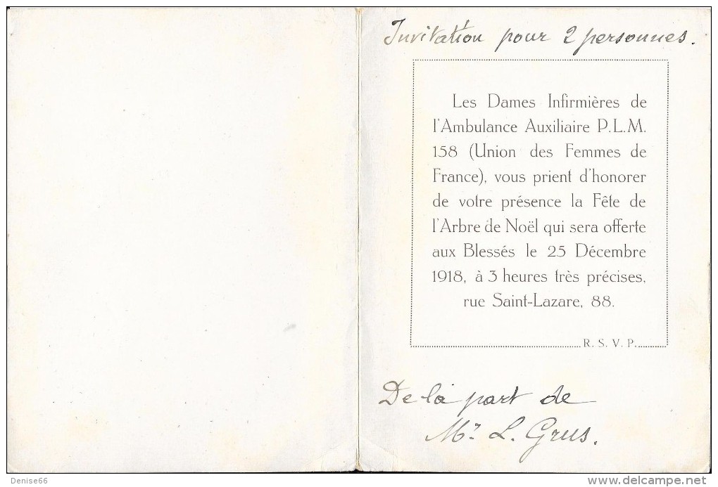 25 Déc. 1918 - UNION DES FEMMES DE FRANCE - Invitation à L´Arbre De Noël Offert Aux Blessés - Historische Documenten