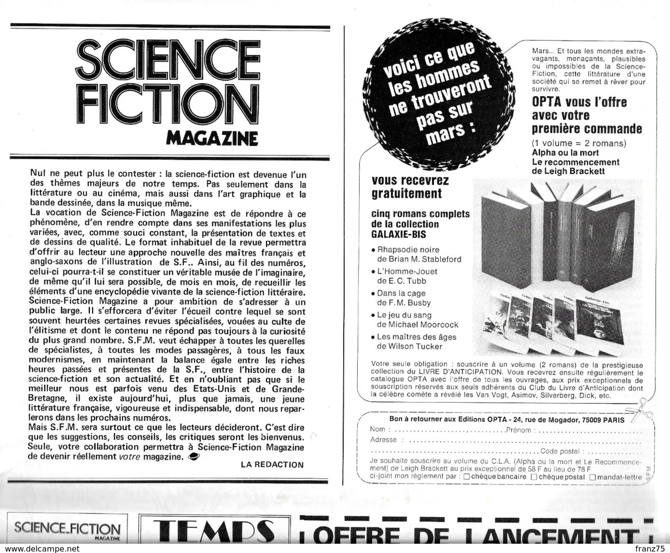 Science-Fiction Magazine-mensuel N°1 (couverture Luigi Castiglioni)1976-TBE - Sonstige & Ohne Zuordnung