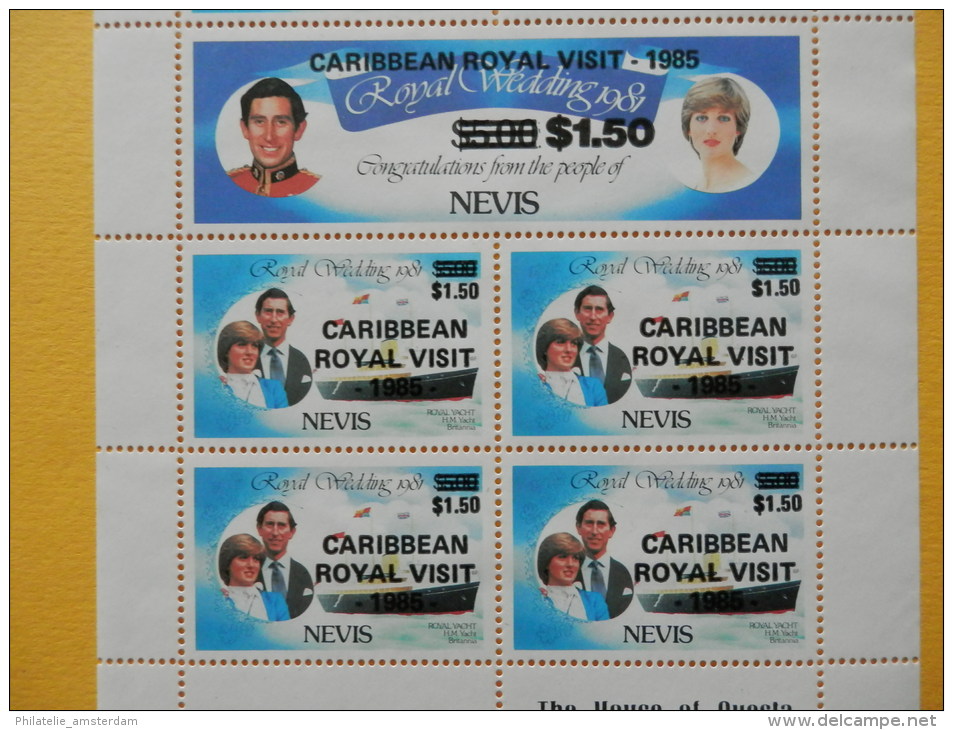 Nevis 1985, OVERPRINT CARIBBEAN ROYAL VISIT: Mi 326-35, ** - KB - St.Kitts En Nevis ( 1983-...)
