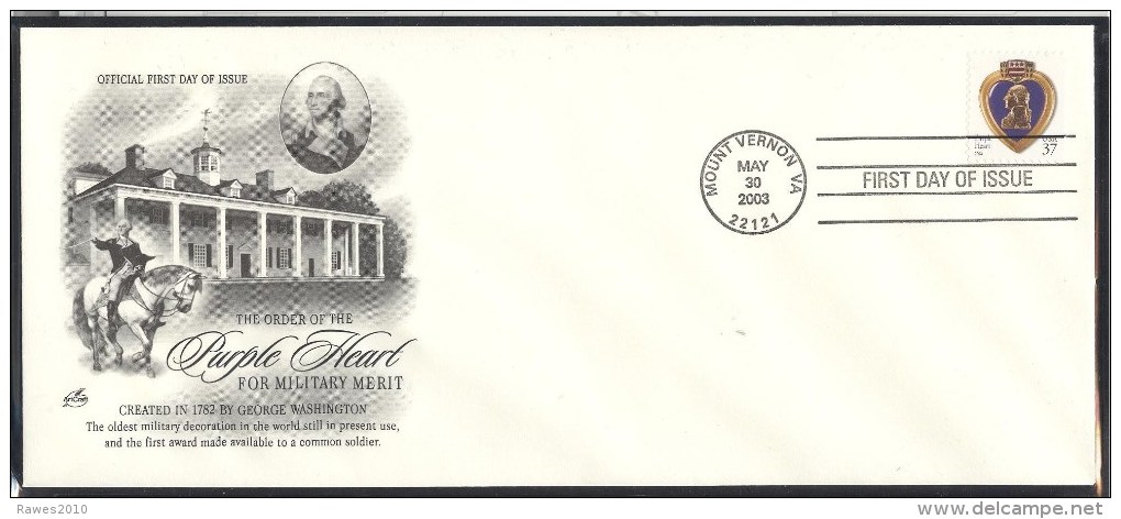 USA FDC 2003 Mount Vernon 37 C. The Order Of The Purple Heart For Military Merit Militärorden - 2001-2010