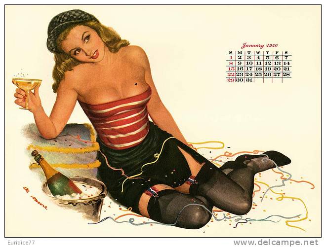 Beautifl Pin-up girl calender 1950 - Complete set of 12 postcards