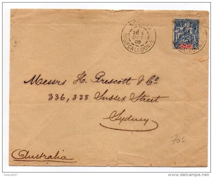 1905 - ENVELOPPE De NOUMEA (NOUVELLE CALEDONIE ET DEPENDANCES) Pour L'AUSTRALIE - Covers & Documents