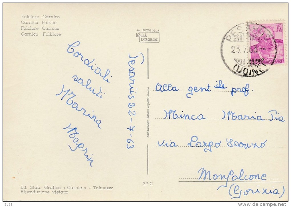 4641.   Folclore Carnico - Stella Alpina - Edelweiss - Vedute - Multi Vues - 1963 - Monfalcone - Autres & Non Classés