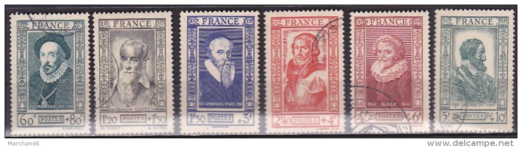 France Célébrités Montaigne Clouet Ambroise Paré Pierre Terrail Béthune Henri IV N°587,588,589,590,591,592 Oblitéré - Oblitérés