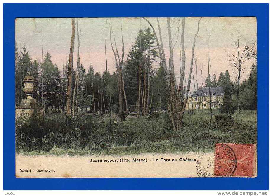 Juzennecourt .  1905  . Haute Marne  Le Parc Du Château    Cpa :couleurs - 1 Accroc Côté Gauche . Quelques Rousseurs - Juzennecourt