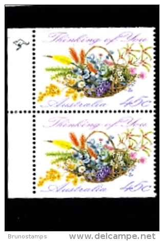 AUSTRALIA -  45c.  THINKING OF YOU  PAIR EX BOOKLET  1 KANGAROO  REPRINT  MINT NH - Essais & Réimpressions