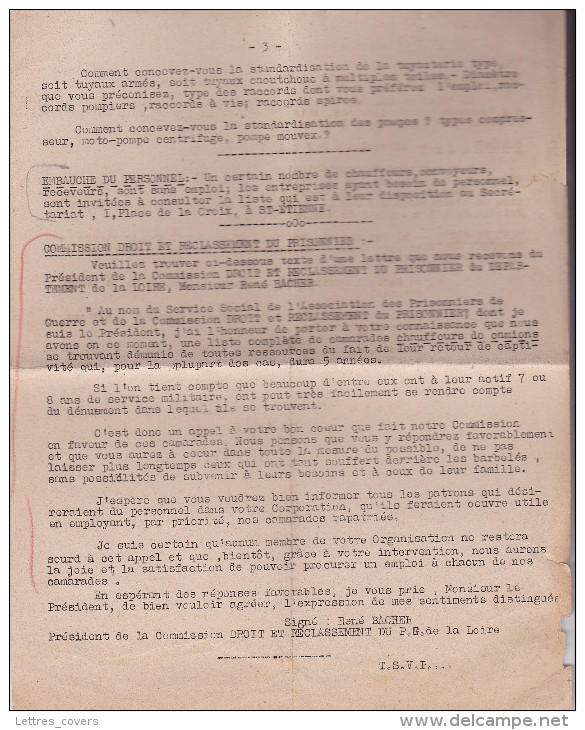 Courriers De Demande De DONS Pour Centres D'Accueil PRISONNIERS LIBÉRÉS - ST ETIENNE LOIRE - Historical Documents