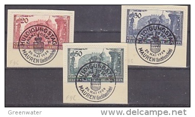 Liechtenstein 1939 Huldigung Fürst Franz Josef II 3v Used 1st Day "Mauren" - On Paper  (26225) - Gebruikt