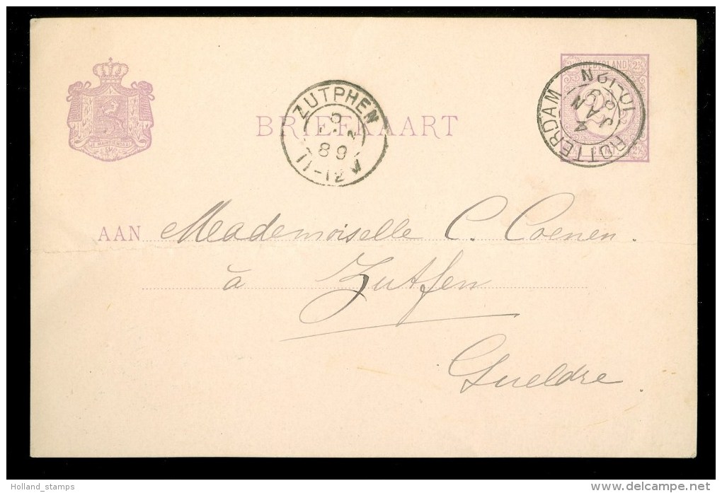 HANDGESCHREVEN BRIEFKAART Uit 1889 Gelopen Van ROTTERDAM Naar ZUTPHEN (10.059a) - Postal Stationery