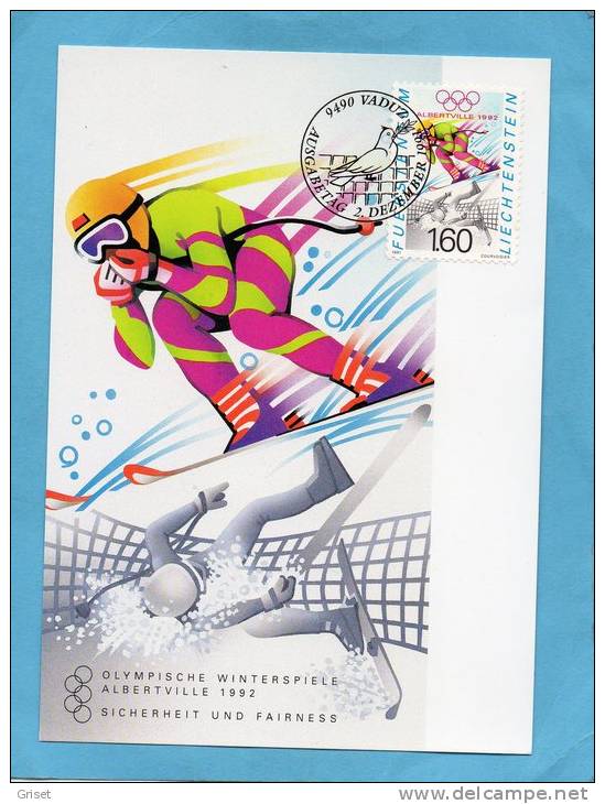 LIECHTENSTEIN--3 Cartes MAX-SPORTS-Série Timbres N°971/3 J O-HIVER  Albertville 1992 -SKIS - Maximumkarten (MC)