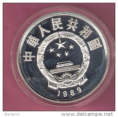 CHINA 10 YUAN 1989 SILVER PROOF SKIA DEER - Chine