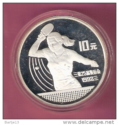 CHINA 10 YUAN 1991 OLYMPICS SILVER PROOF WOMAN PLAYING TABLE TENNIS 30000 PCS. - Chine