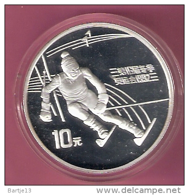 CHINA 10 YUAN 1991 OLYMPICS SILVER PROOF SKIER DOWNHILL 30000 PCS. - Chine