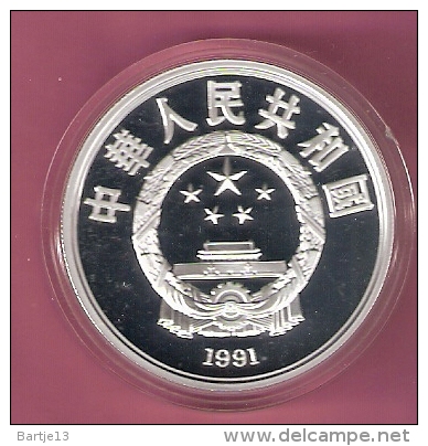 CHINA 10 YUAN 1991 OLYMPICS SILVER PROOF SKIER DOWNHILL 30000 PCS. - Chine