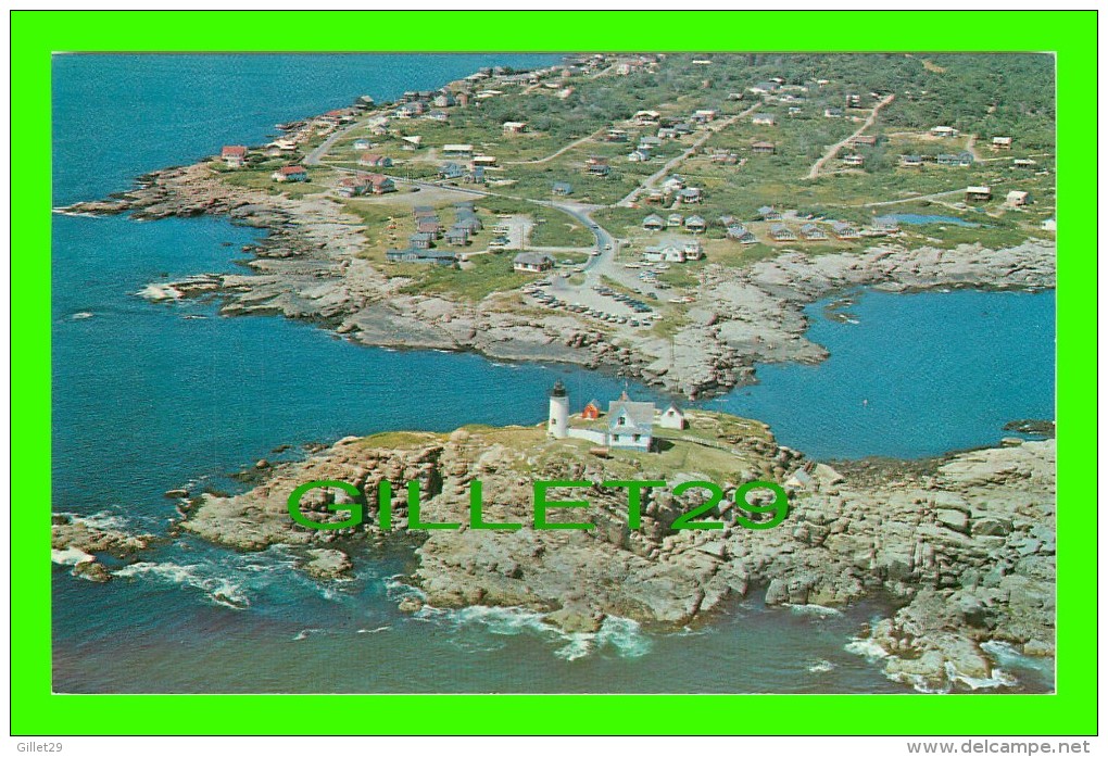 PHARES - LIGHTHOUSE - AERIAL VIEW OF NUBBLE LIGHT AND THE MAINLAND - COASTAL COLOR PRINT - - Phares
