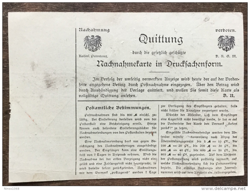 A1 Deutsches Reich Allemagne Germany 1908 Nachnahme Contre-remboursement Magdeburg-Neustadt Nach Wiedensahl - Briefe U. Dokumente