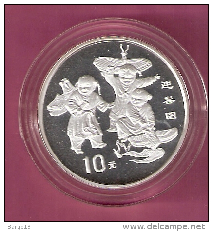 CHINA 10 YUAN 1998 31.47 GR SILVER PROOF CELEBRATING SPRING CHILDREN FLY KITES 60000 PCS. - China