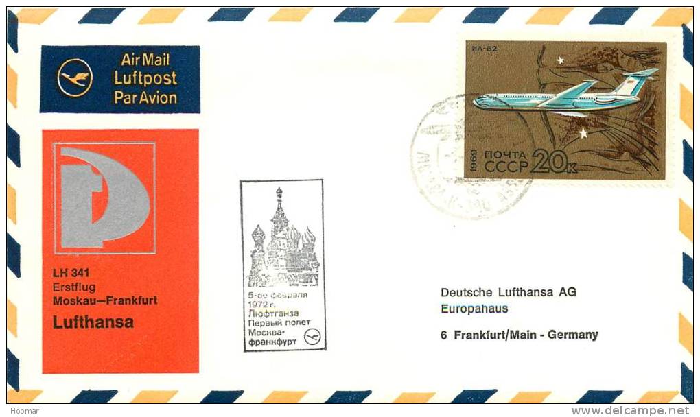 USSR Moskau-Frankfurt Stamp 1969 Airmail - Brieven En Documenten