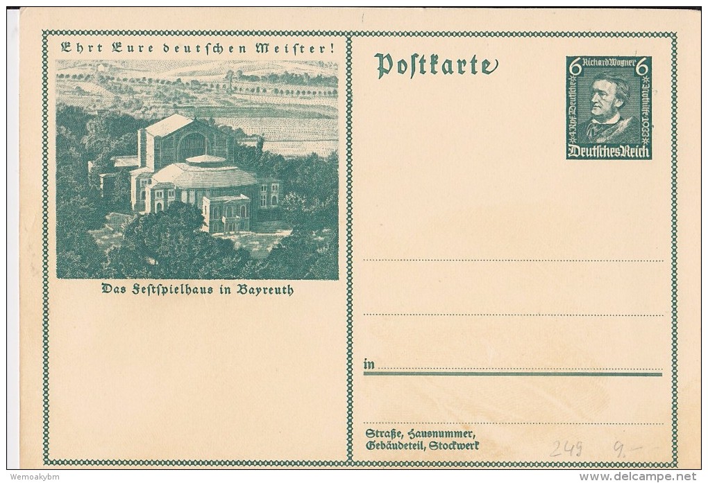 DR 33 Bis 45: GS-Nothilfe-Karte 6+4 Pfg  "Nothilfe 1933", Mit Bild Vom Festspielhaus In Bayreuth Ungebraucht  Knr: P 249 - Sonstige & Ohne Zuordnung