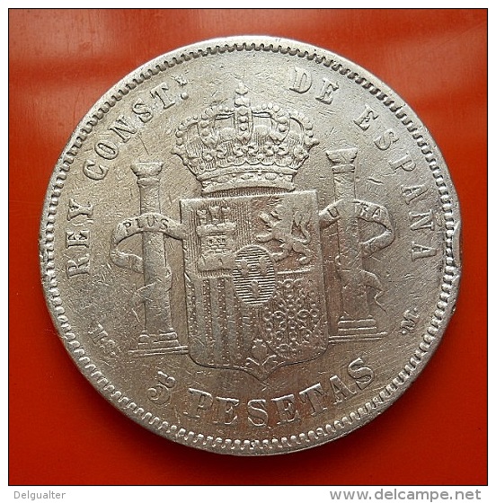 Spain 5 Pesetas 1884 MS M Silver - Primi Conii