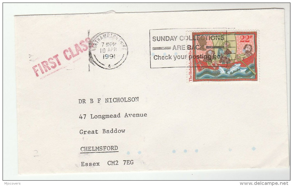 1991 COVER Slogan SUNDAY COLLECTIONS ARE BACK, CHECK  YOUR POSTING BOX  Post Gb Stamps Fish - Post