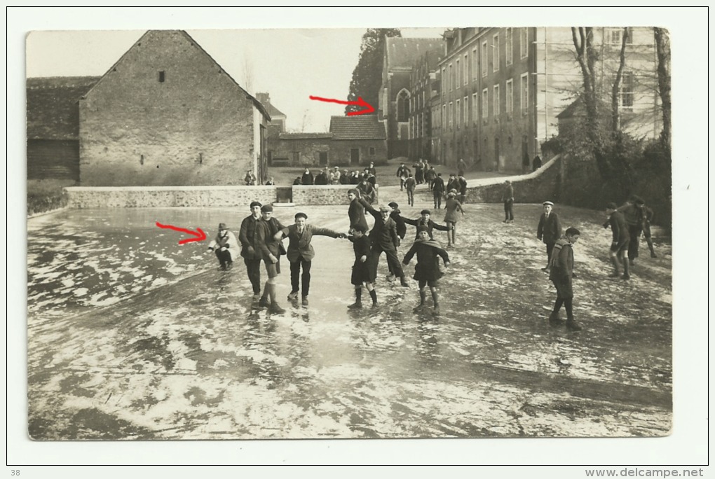 Carte Photo TELOCHE ND DU RANCHER HIVER 1932 33 PATINAGE SUR  LA MARE PROFESSEUR ENFANTS - Autres & Non Classés