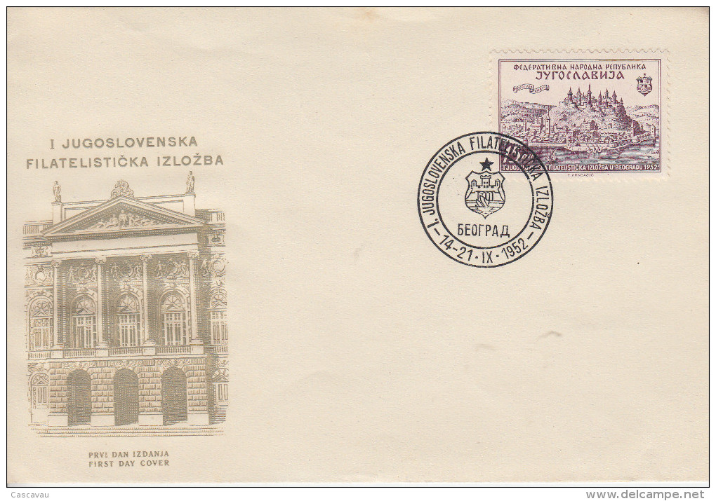 Enveloppe  1er  Jour  YOUGOSLAVIE   1ére   Exposition   Philatélique   BELGRADE    1952 - FDC