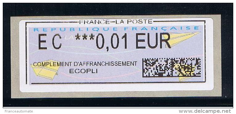 ATM -n°33, EC 0.01 COMPLEMENT ECOPLI, Code DATAMATRIX, Sur 1 Des 5 Prototypes NABANCO, Papier N° 33 Pts COINS RONDS - 2000 Type « Avions En Papier »