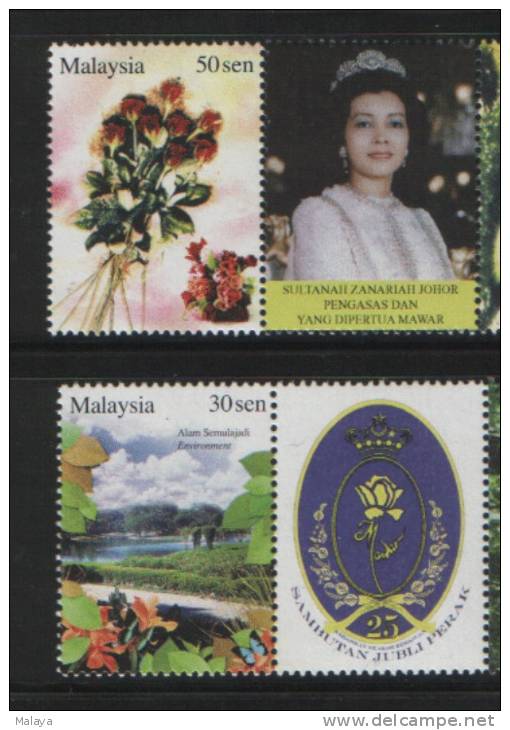 Malaysia 2007 Personalised Stamps Sultan Sultanah Johore 30 Sen Rural Scene Environment 50 Sen Bouquet Flowers Mnh - Johore