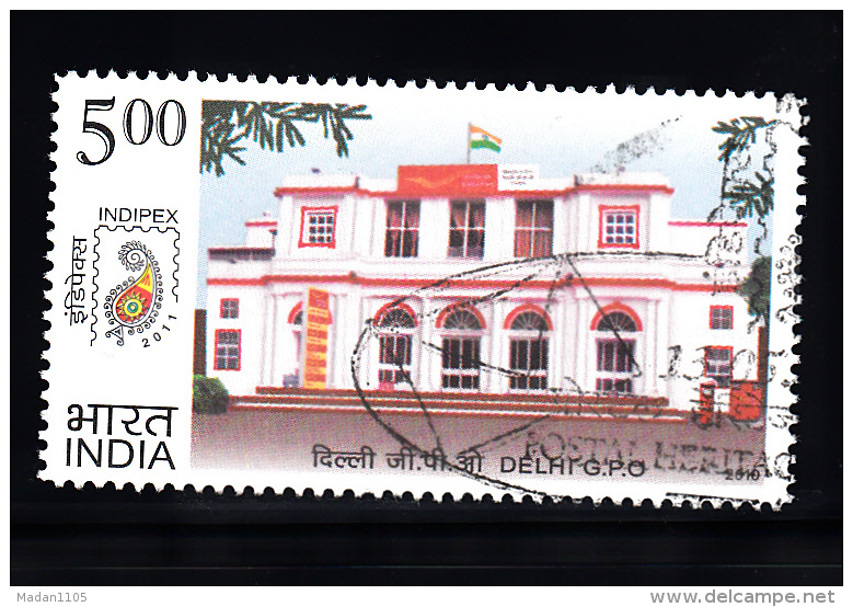 INDIA, 2010, FINE USED, First Day Cancelled. Postal Heritage Buildings, Architecture,National Flag, DELHI   G.P.O, 1 V - Used Stamps