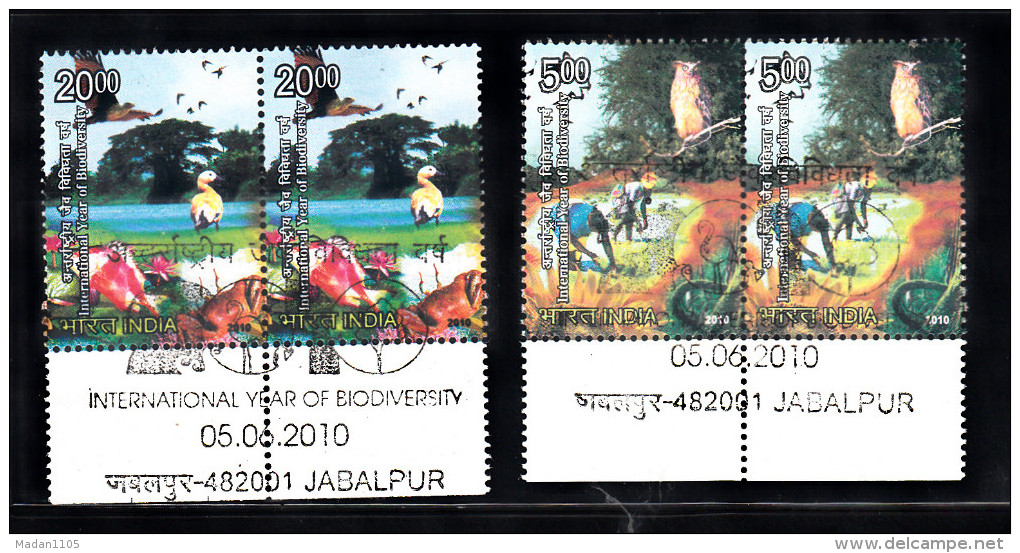 INDIA, 2010, FIRST DAY CANCELLED, PAIR, Set 2v, International Year Of Biodiversity, Nature, Bird, Owl, Fauna - Gebruikt