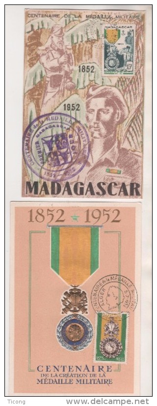 MILITARIA -  4 CARTES MEDAILLES MILITAIRES - ALGERIE, COMORES, MADAGASCAR ( 2 ) DIFFERENTS CACHET- VOIR LES SCANNERS - France