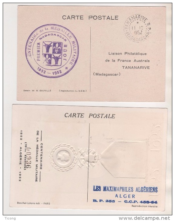 MILITARIA -  4 CARTES MEDAILLES MILITAIRES - ALGERIE, COMORES, MADAGASCAR ( 2 ) DIFFERENTS CACHET- VOIR LES SCANNERS - France