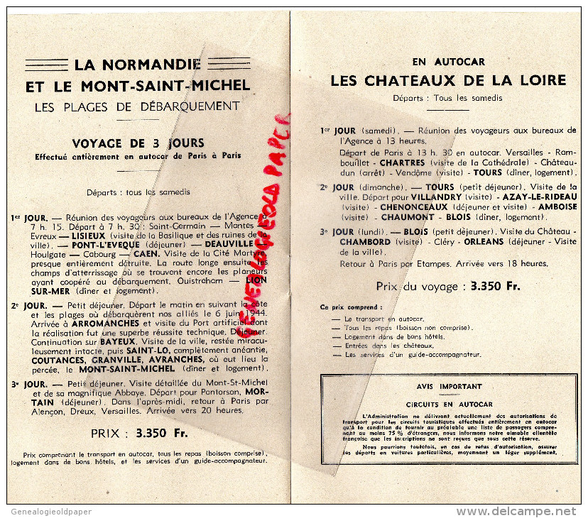 75 - PARIS - DEPLIANT TOURISTIQUE VOYAGES ETE 1946- GALERIES LAFAYETTE - AUTOBUS  AUTOCAR - Dépliants Touristiques