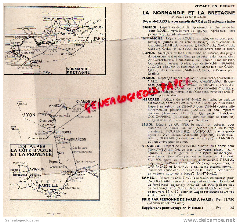 75 - PARIS - DEPLIANT TOURISTIQUE VOYAGES ETE 1947- 14 BD CAPUCINES- MADELEINE- SOLO GALTIER-BRUNSWICK-CAMBET LYON- - Reiseprospekte