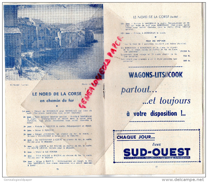 33 - BORDEAUX- VOYAGES 1947-1948- COURS INTENDANCE-MAROC-ALGERIE-TUNISIE-ALPES-LOURDES-COOK-CORSE- - Dépliants Touristiques