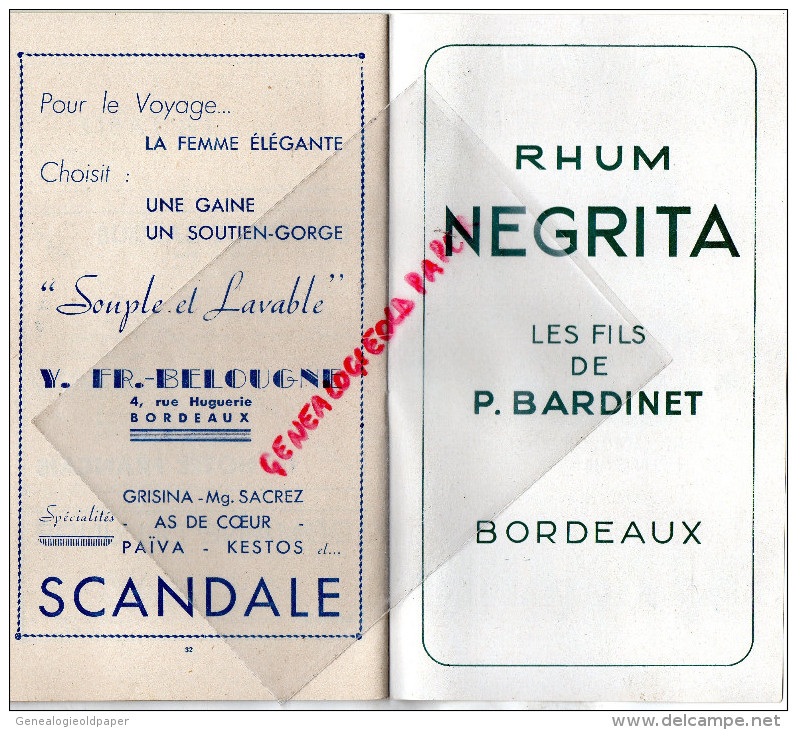 33 - BORDEAUX- VOYAGES 1947-1948- COURS INTENDANCE-MAROC-ALGERIE-TUNISIE-ALPES-LOURDES-COOK-CORSE- - Dépliants Touristiques