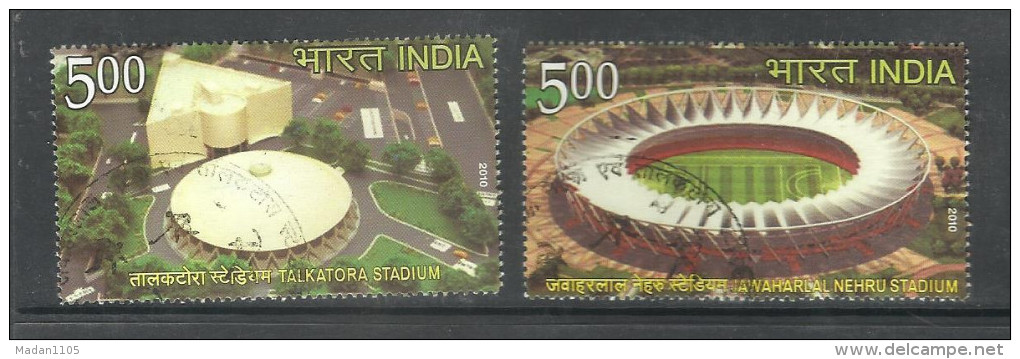 INDIA, 2010, FIRST DAY CANCELLED, XIX Commonwealth Games, Stadiums Of India, Set 2v, - Oblitérés