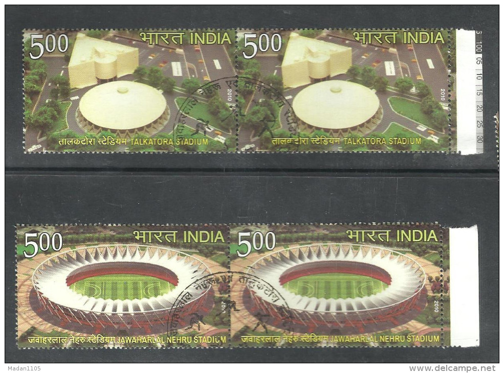 INDIA, 2010, FIRST DAY CANCELLED,  PAIRS, Set 2v Complete, XIX Commonwealth Games, Stadiums Of India, - Gebruikt