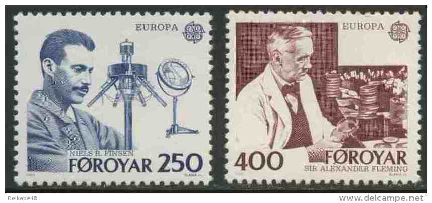 Faroer Faroe Islands 1983 Mi 84 /5 YT 78 /9 Sc 95 /6 **  Nils Ryberg Finsen + Alexander Fleming - Nobelprize - Faeroër