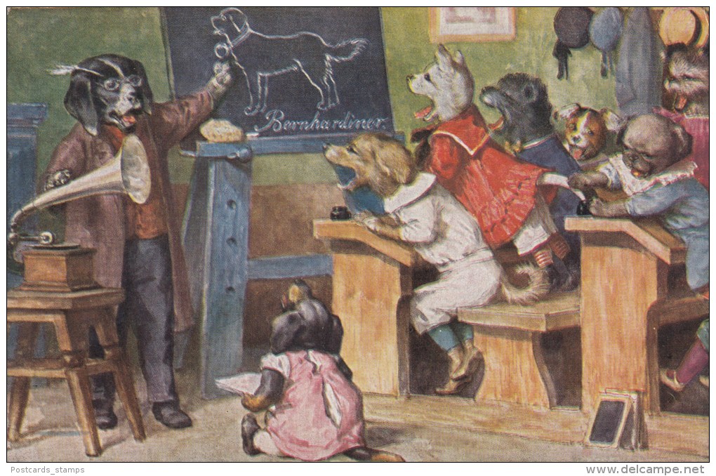 Hunde, Hunde In Der Schule, Dackel, "Sprachlehre", Arthur Thiele - Thiele, Arthur