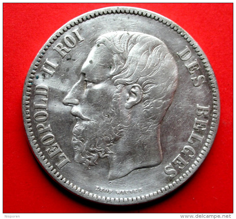 5 F 1869 -  Leopold II - Roi Des Belges - L'union Fait La Force - 5 Francs