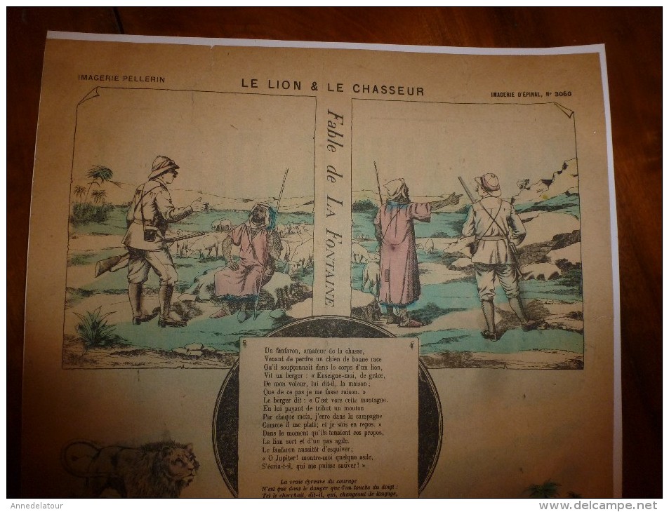 Vers 1900       Imagerie D'Epinal  N° 3060    LE LION & LE CHASSEUR (La Fontaine)        Imagerie Pellerin - Verzamelingen