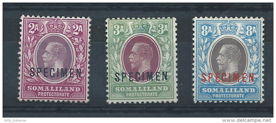 2A Violet + 3A Vert + 8A Bleu Neufs Sans Gomme Surcharge SPECIMEN - Somaliland (Protectoraat ...-1959)