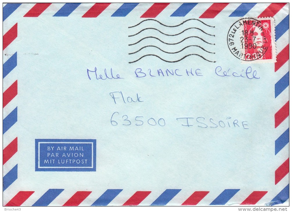 LETTRE 1990 LE LAMENTIN MARTINIQUE POUR ISSOIRE / 6567 - Lettres & Documents