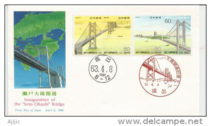 JAPAN. Great Seto Bridge Connecting Okayama & Kagawa.13.1 Km. FDC (NCC) Edition - Ponti