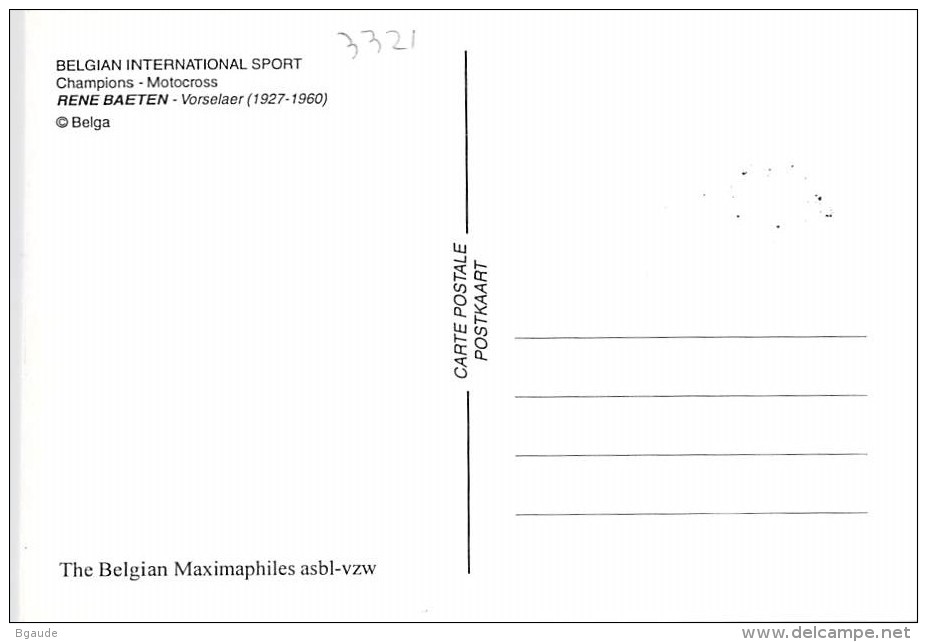 BELGIQUE CARTE MAXIMUM   NUM.YVERT  3321 SPORT MOTO CROSS CHAMPION DU MONDE - 2001-2010